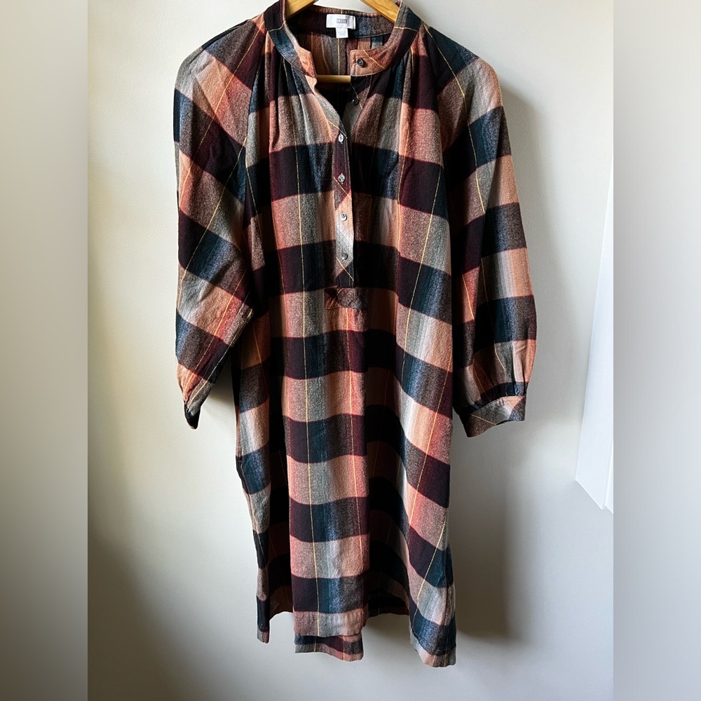 CLOSED Plaid Flannel Shift Dress Fall Comfy Feminine Dark Academia Preppy M